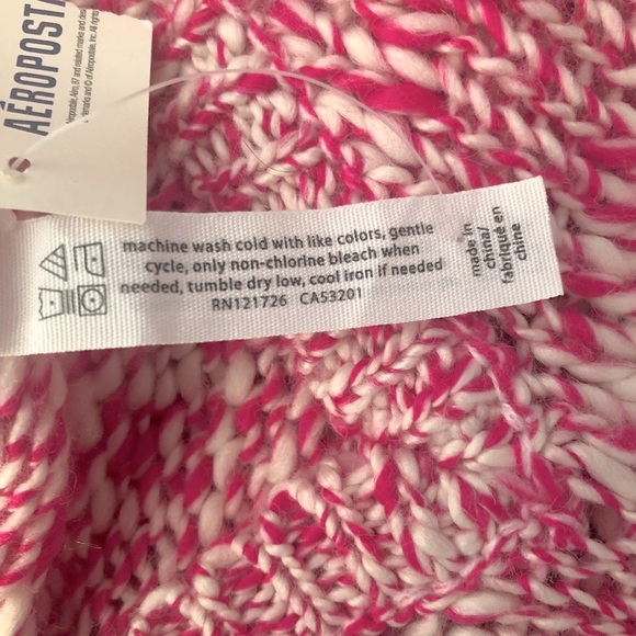 Aeropostale Hot Pink Cream Speckled Wool Chunky Knit V-Neck Sweater Large NWT - Picture 10 of 10